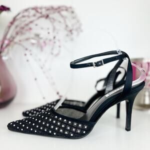 Alfani Sunset Black Rhinestone Pointed Toe Ankle Strap Stiletto Pumps Size 8 M
